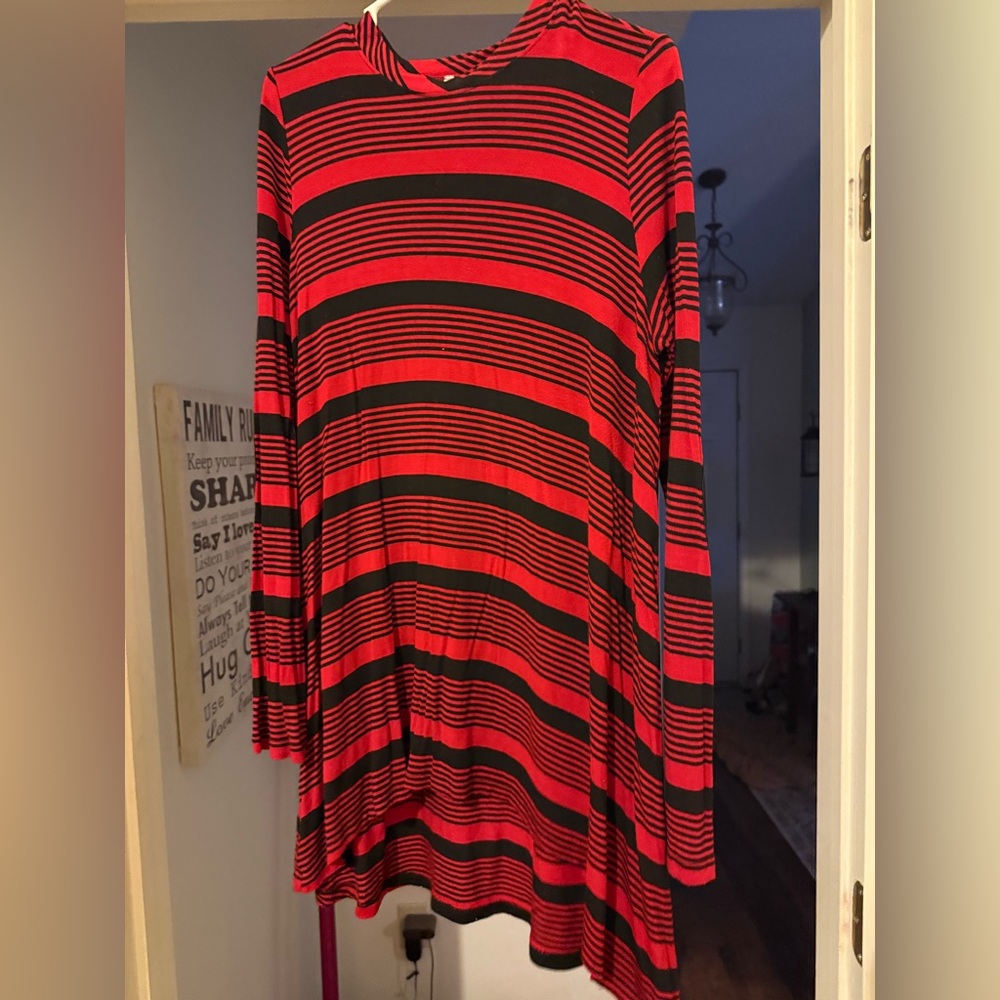 My Story Vibrant Red and Black Striped Shirt